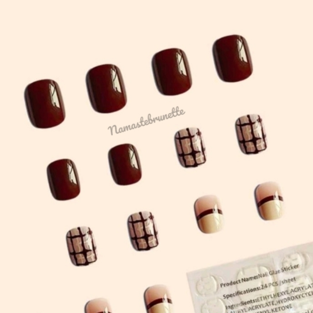 2/$16 Brown Plaid Press On Nails - Picture 3 of 12